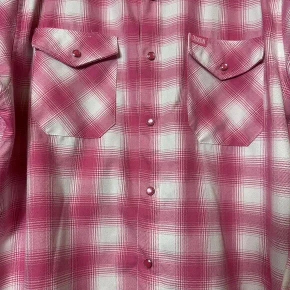 Dixxon The Ribbon Flannel Shirt Limited Edition Breast Cancer Pink White Size L - Picture 8 of 9